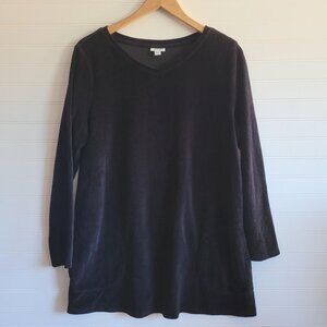 J. Jill Womens Top Size S Black Velour Swing Tunic Pockets Athleisure Cozy